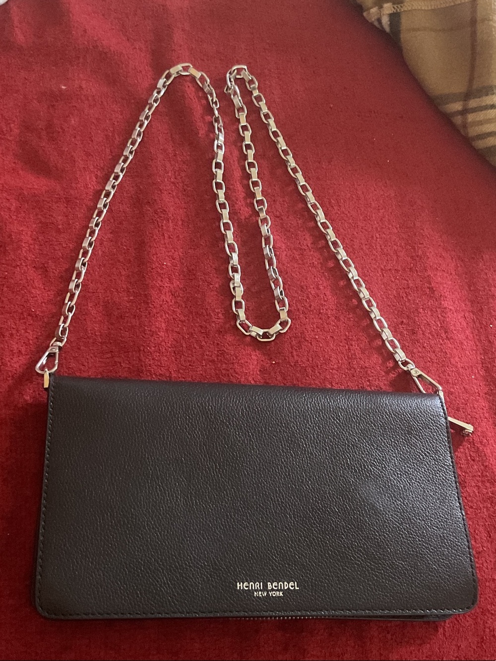 HENRI BENDEL leather crossbody with silver chain NWOT